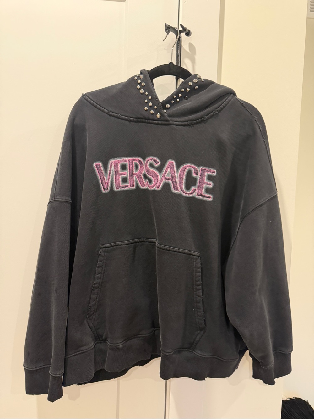 Versace Studded Hooded Sweatshirt with Pink Logo size38